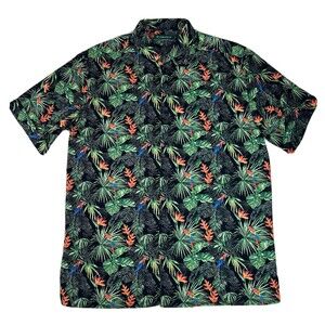 Cubavera Hawaiian Camp Shirt Men's S Button Up Tropical Allover Parrot